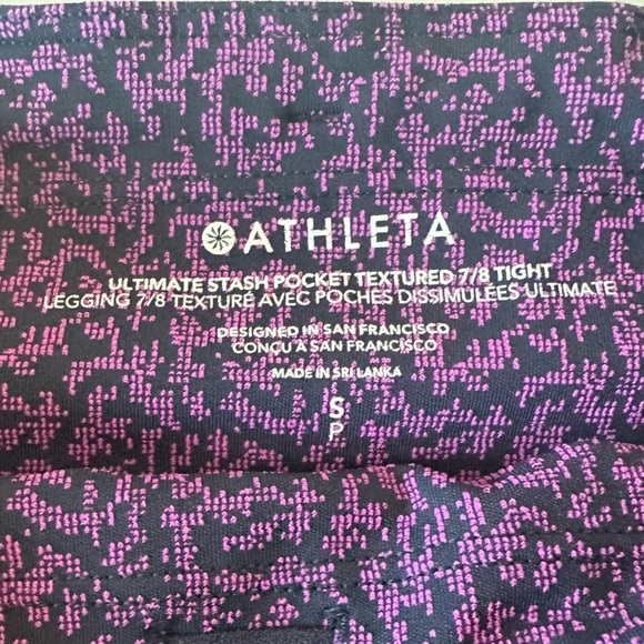 ATHLETA ULTIMATE STASH POCKET 7/8TH LEGGINGS STATIC BLACK AND FUCHSIA SIZE SMALL - Picture 10 of 14